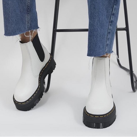 Dr. Martens Shoes - DR. MARTENS 2976 Quad Platform Womens White Chelsea Boots